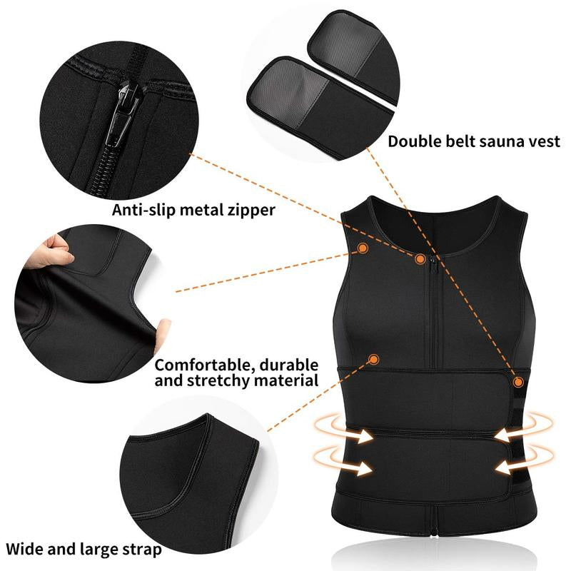 Sauna Vest, Double Belt Sauna Vest Waist Trainer, Men Body Shaping Waist Trainer Gym Fitness Breathable Sweat Abdominal Shaping Tank Top Compression Garment Work Out Exercise
