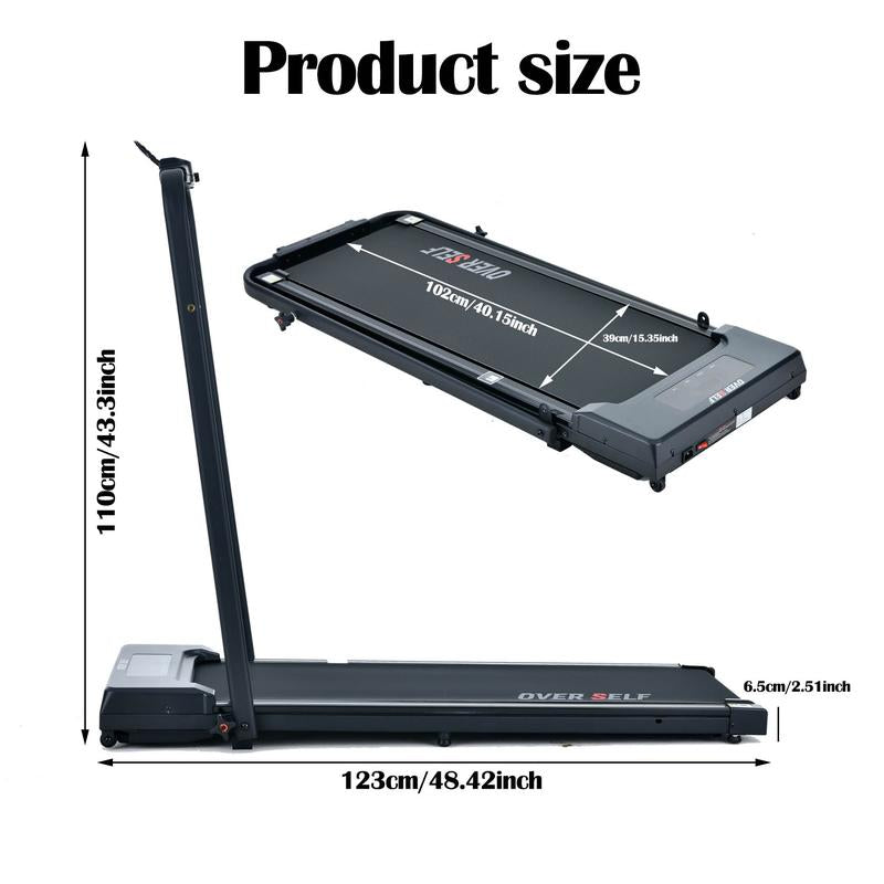 OVER SELF Inclined Folding Incline Treadmill, Walking Mat Treadmill with ,300 Lbs Portable Treadmill with Handle, Safety Lock, Quiet Design for Home and Office Treadmill with LED Display – Smart Fitness Machine Exercise Gym Equipment