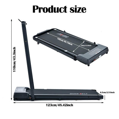 OVER SELF Inclined Folding Incline Treadmill, Walking Mat Treadmill with ,300 Lbs Portable Treadmill with Handle, Safety Lock, Quiet Design for Home and Office Treadmill with LED Display – Smart Fitness Machine Exercise Gym Equipment