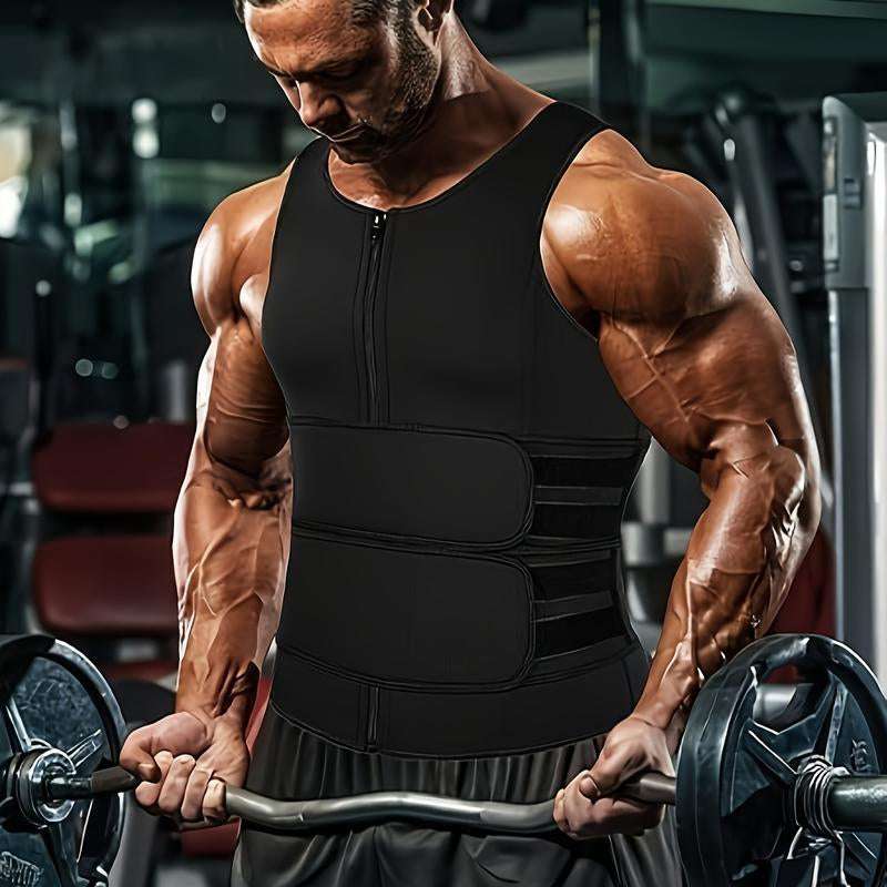Sauna Vest, Double Belt Sauna Vest Waist Trainer, Men Body Shaping Waist Trainer Gym Fitness Breathable Sweat Abdominal Shaping Tank Top Compression Garment Work Out Exercise