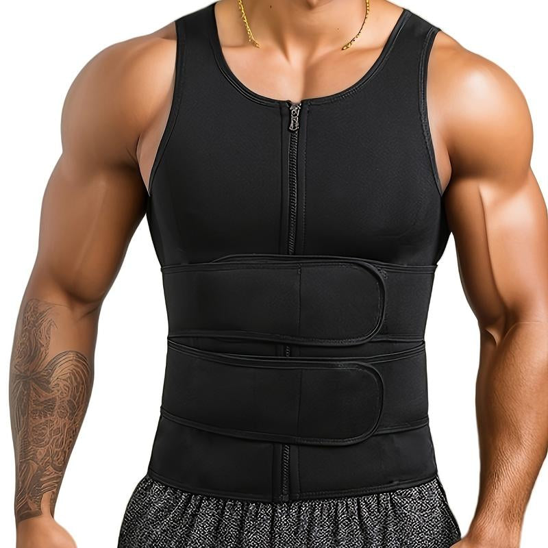 Sauna Vest, Double Belt Sauna Vest Waist Trainer, Men Body Shaping Waist Trainer Gym Fitness Breathable Sweat Abdominal Shaping Tank Top Compression Garment Work Out Exercise