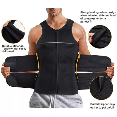 Sauna Vest, Double Belt Sauna Vest Waist Trainer, Men Body Shaping Waist Trainer Gym Fitness Breathable Sweat Abdominal Shaping Tank Top Compression Garment Work Out Exercise