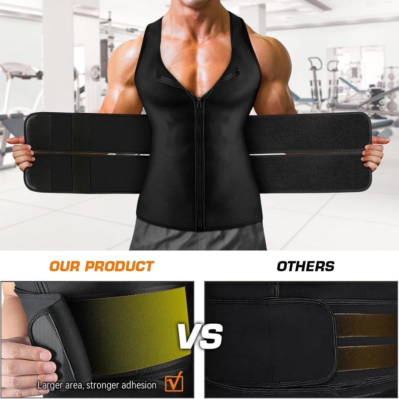 Sauna Vest, Double Belt Sauna Vest Waist Trainer, Men Body Shaping Waist Trainer Gym Fitness Breathable Sweat Abdominal Shaping Tank Top Compression Garment Work Out Exercise