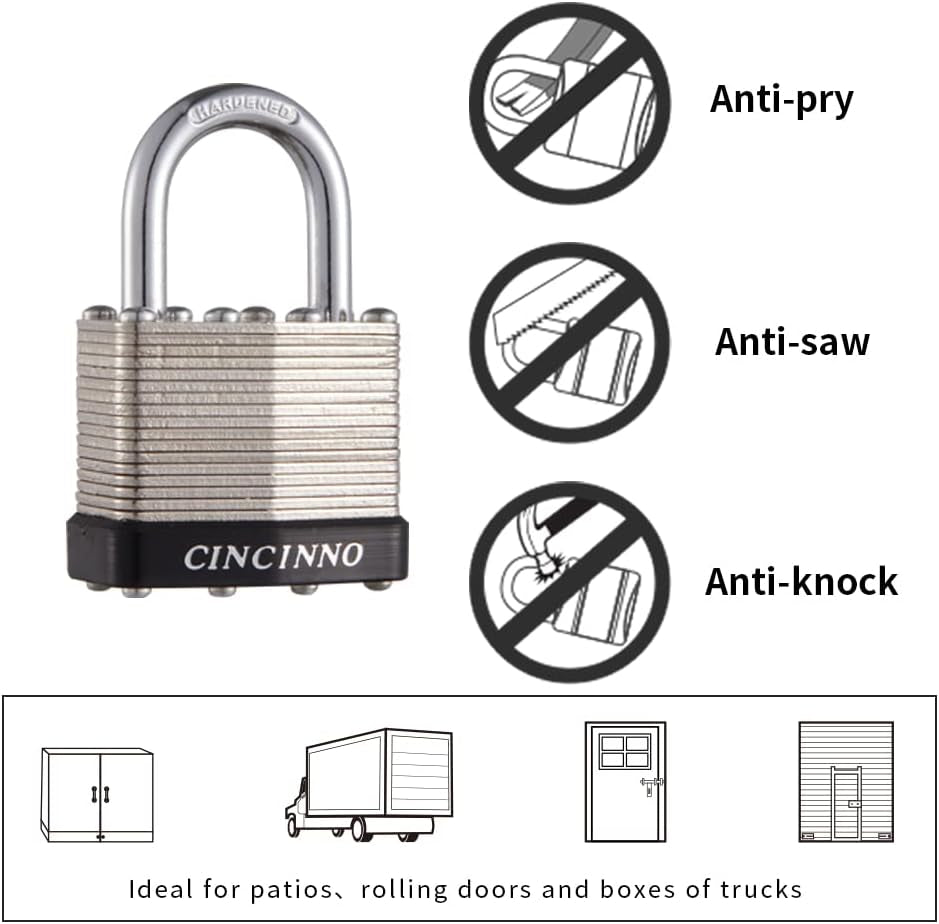 40Mm Keyed Alike Nickel Plated Laminated Steel Padlock, 1-9/16" Wide Body 1-Inch Shackle Padlocks with Keys Pack of 12