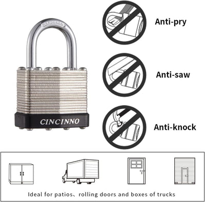 40Mm Keyed Alike Nickel Plated Laminated Steel Padlock, 1-9/16" Wide Body 1-Inch Shackle Padlocks with Keys Pack of 12