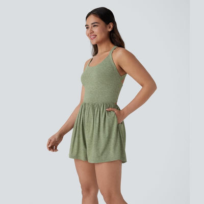 Halara Backless Twisted Side Pocket 2-In-1 Resort Romper-Easy Peezy Edition #Outdoorfun