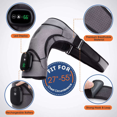 Electric Heating Shoulder Massager Vibration Massage Shoulder Brace Support Belt Rechargeable Warmer Knee Relief 3 Gear Belt Pad