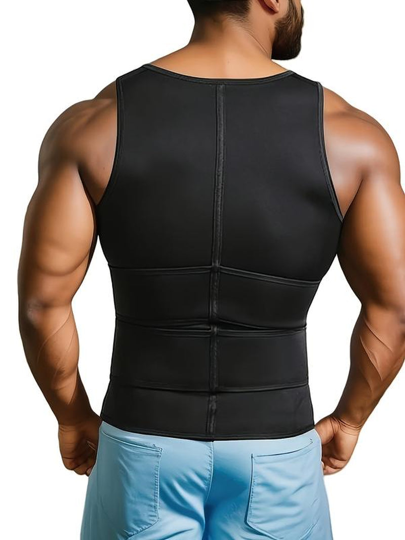 Sauna Vest, Double Belt Sauna Vest Waist Trainer, Men Body Shaping Waist Trainer Gym Fitness Breathable Sweat Abdominal Shaping Tank Top Compression Garment Work Out Exercise