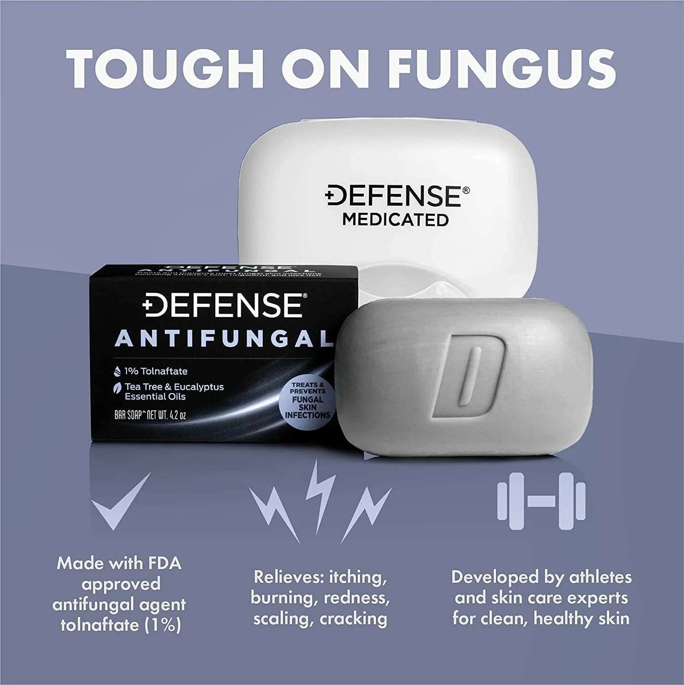 Defense Antifungal Bar Soap | Jock Itch, Ringworm, Athlete'S Foot, Skin Fungus | Medicated anti Fungal Treatment (One Bar with Snap-Tight Case)