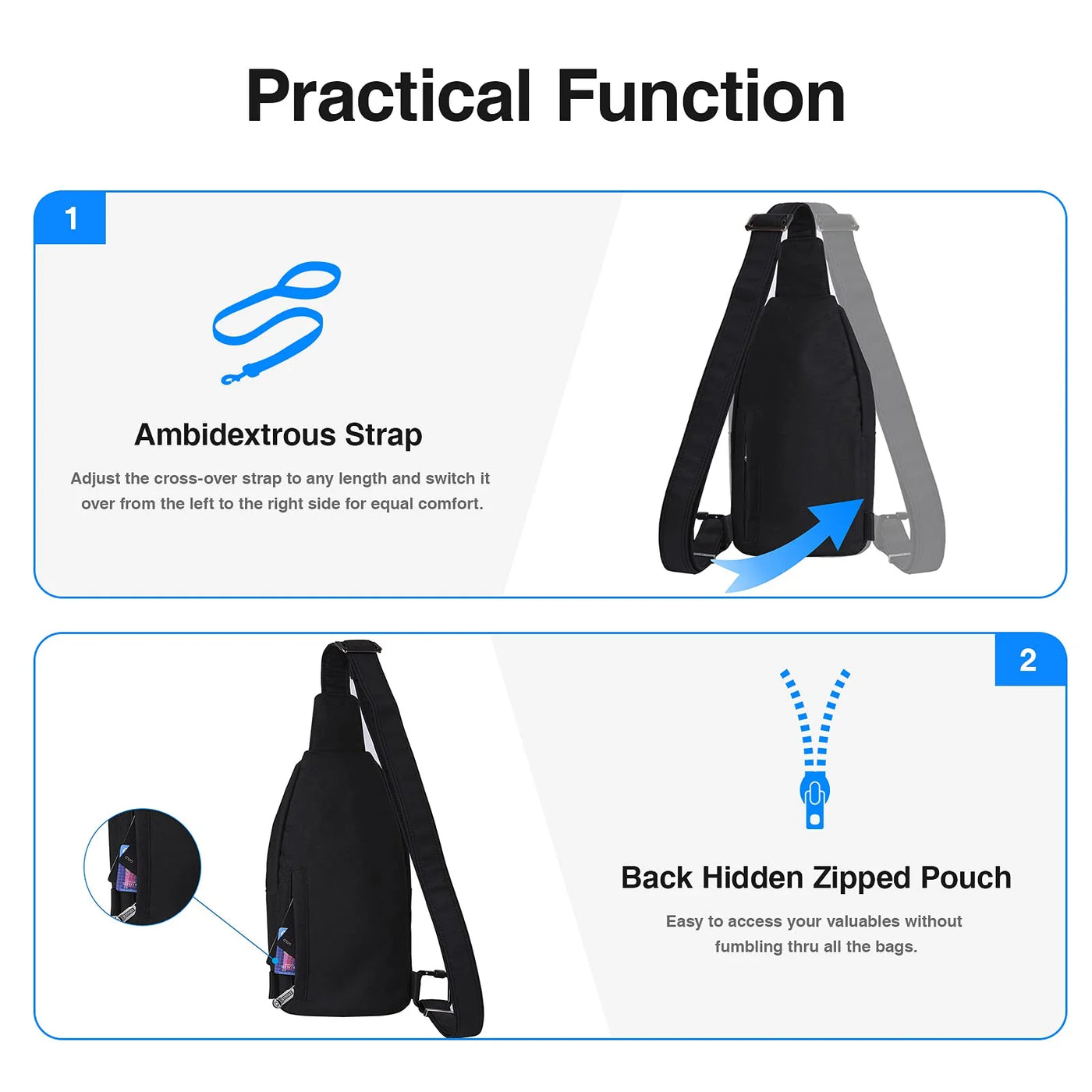 Anti-Theft Sling Crossbody Bag Sling Bag Travel Hiking Men Women-Black