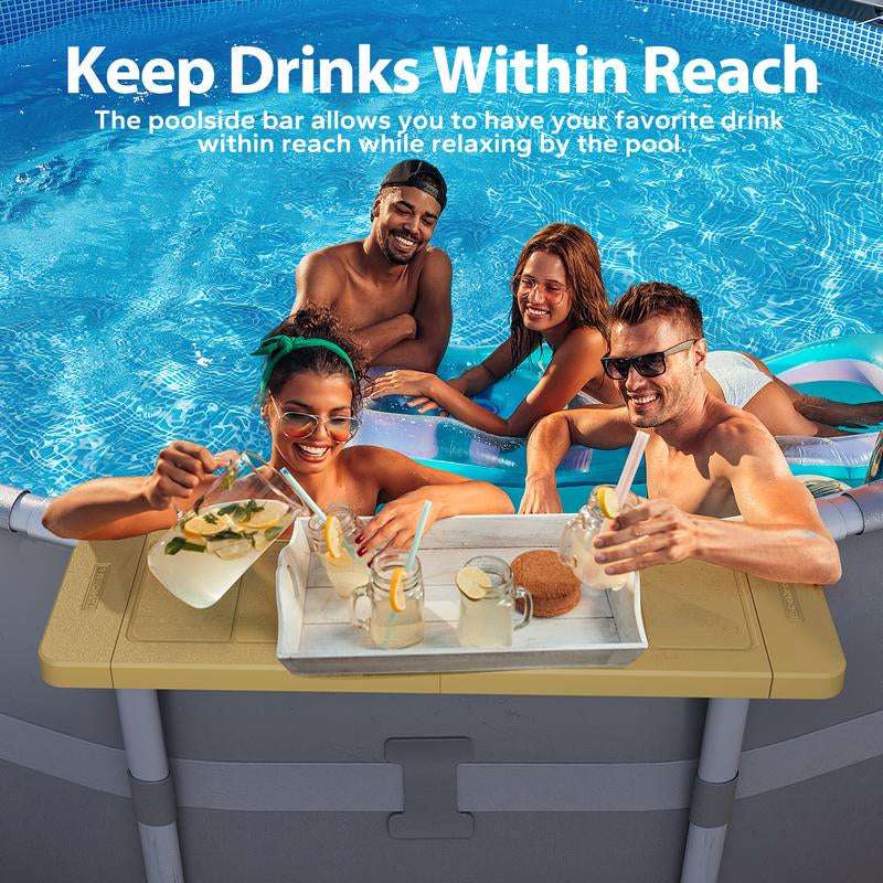 Poolside Bar, Swim up Bar Exclusively for Above-Ground【Round & Oval 】 Pools. Patio Poolside Table Smart Fold Easy Maintenance, Weather Resistant Stable Tabletop