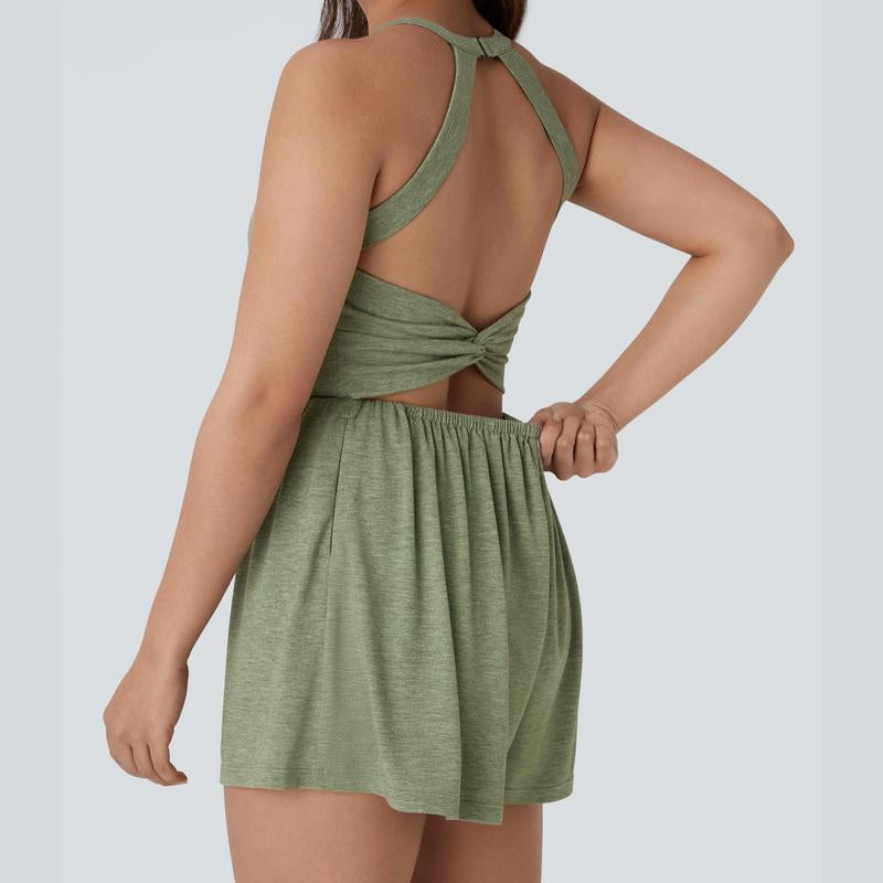Halara Backless Twisted Side Pocket 2-In-1 Resort Romper-Easy Peezy Edition #Outdoorfun