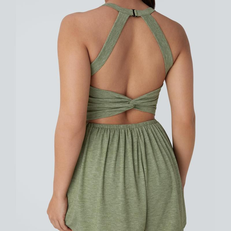 Halara Backless Twisted Side Pocket 2-In-1 Resort Romper-Easy Peezy Edition #Outdoorfun