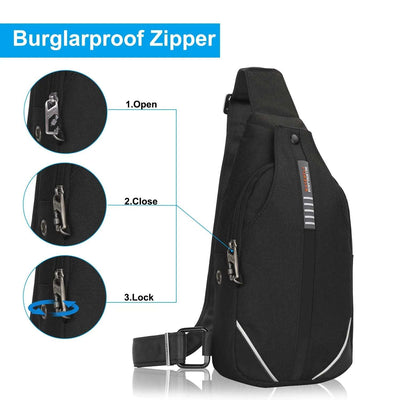Anti-Theft Sling Crossbody Bag Sling Bag Travel Hiking Men Women-Black