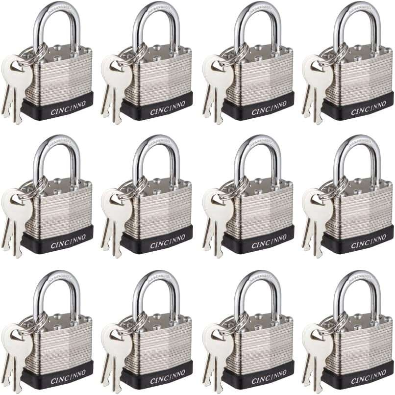 40Mm Keyed Alike Nickel Plated Laminated Steel Padlock, 1-9/16" Wide Body 1-Inch Shackle Padlocks with Keys Pack of 12