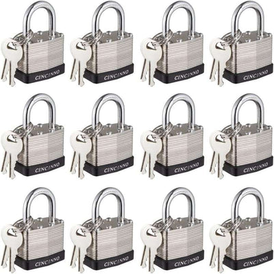 40Mm Keyed Alike Nickel Plated Laminated Steel Padlock, 1-9/16" Wide Body 1-Inch Shackle Padlocks with Keys Pack of 12