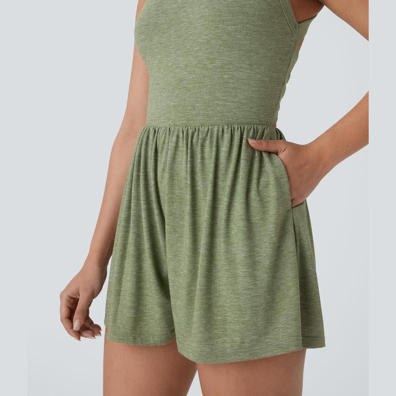 Halara Backless Twisted Side Pocket 2-In-1 Resort Romper-Easy Peezy Edition #Outdoorfun