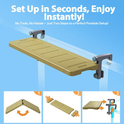 Poolside Bar, Swim up Bar Exclusively for Above-Ground【Round & Oval 】 Pools. Patio Poolside Table Smart Fold Easy Maintenance, Weather Resistant Stable Tabletop